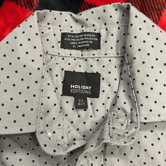 Boys Holiday Editions S C 6/7 Gray & Black Polkadots Button Down Shirt - Picture 5 of 12